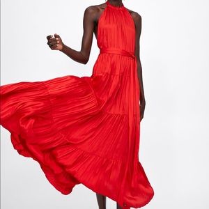 ZARA Halter Ruffle too red dress